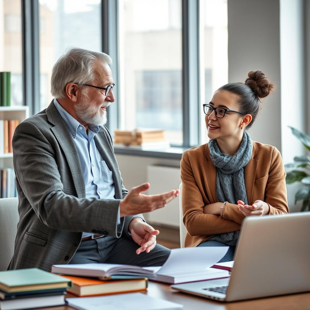 A meaningful mentorship scene that embodies connection and guidance