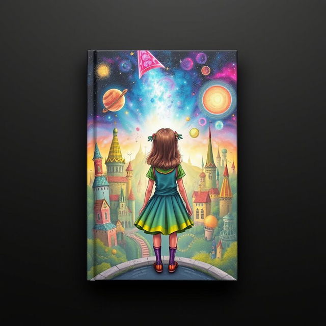 The book cover showcases a striking scene with a girl viewed from behind, adorned in a vibrant outfit that combines green, blue, yellow, red, and purple colors