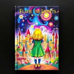 The book cover showcases a striking scene with a girl viewed from behind, adorned in a vibrant outfit that combines green, blue, yellow, red, and purple colors