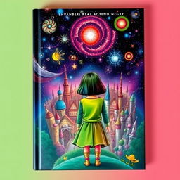 The book cover showcases a striking scene with a girl viewed from behind, adorned in a vibrant outfit that combines green, blue, yellow, red, and purple colors