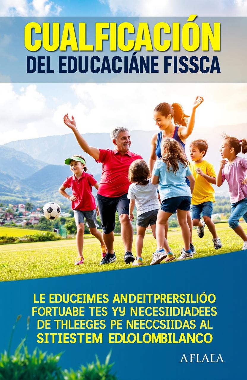 Book cover design for the title 'CUALIFICACIÓN DEL DOCENTE DE EDUCACIÓN FÍSICA FRENTE A LOS RETOS Y NECESIDADES DEL SISTEMA EDUCATIVO COLOMBIANO'