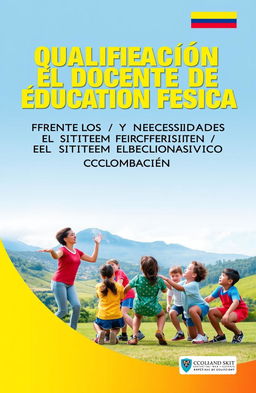 Book cover design for the title 'CUALIFICACIÓN DEL DOCENTE DE EDUCACIÓN FÍSICA FRENTE A LOS RETOS Y NECESIDADES DEL SISTEMA EDUCATIVO COLOMBIANO'