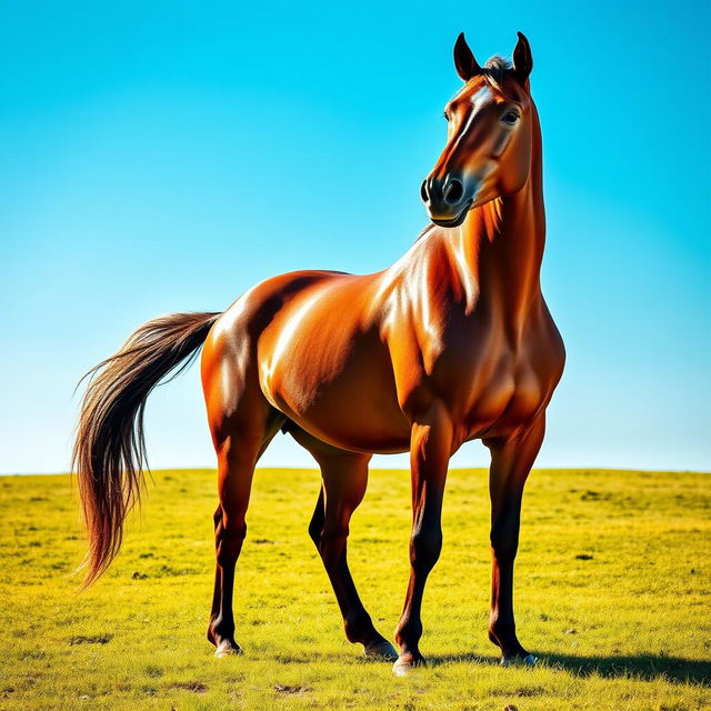 A magnificent Arabian horse standing majestically, showcasing its muscular build and elegant features