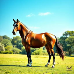 A magnificent Arabian horse standing majestically, showcasing its muscular build and elegant features