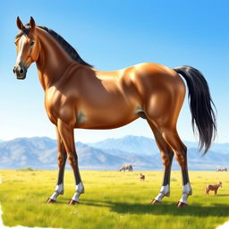 A detailed and realistic illustration of a purebred Arabian horse, showcasing its muscular hindquarters and elegant physique
