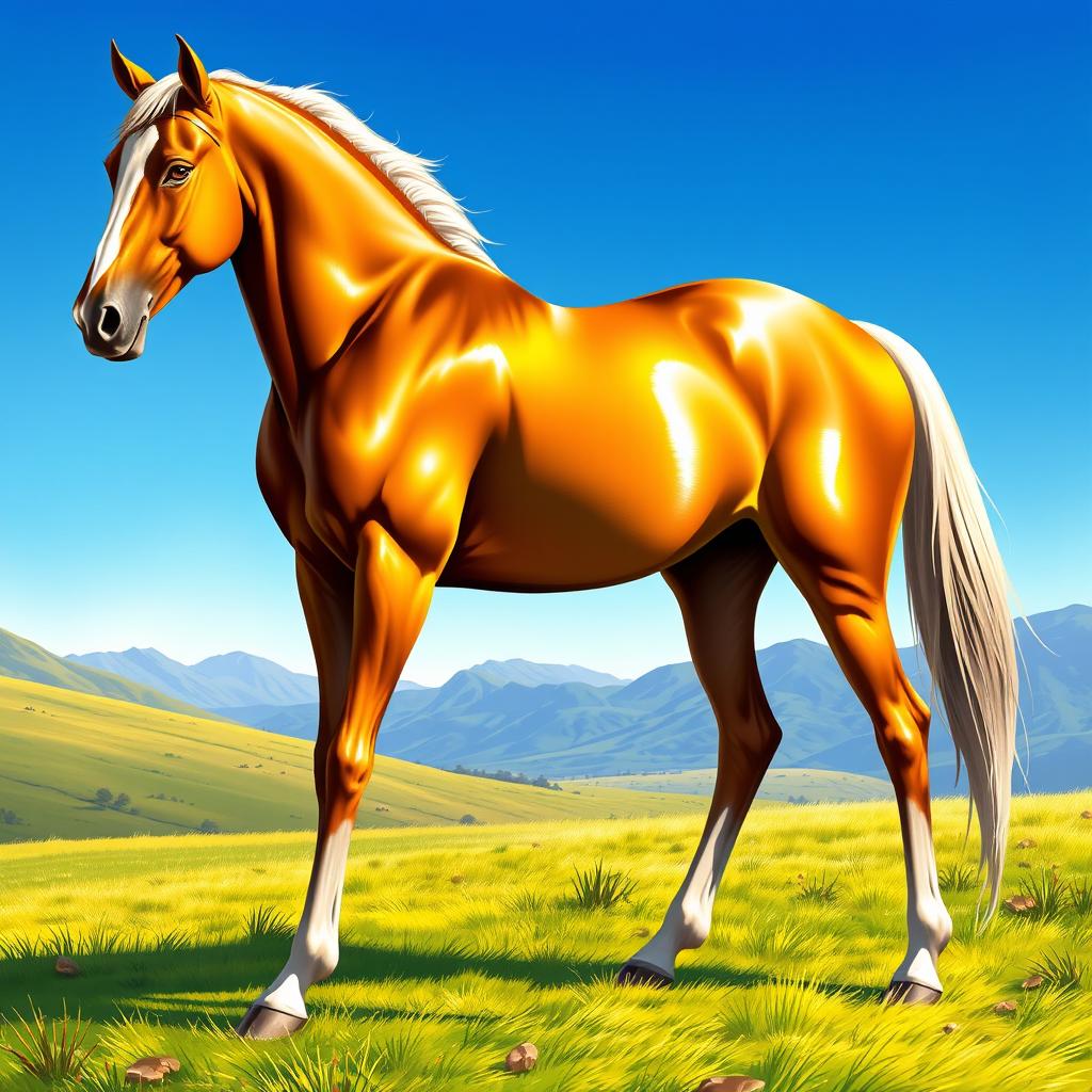 A detailed and realistic illustration of a purebred Arabian horse, showcasing its muscular hindquarters and elegant physique