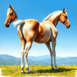 A detailed and realistic illustration of a purebred Arabian horse, showcasing its muscular hindquarters and elegant physique