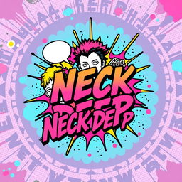 A captivating t-shirt design inspired by the band Neck Deep, featuring a vibrant comic book style