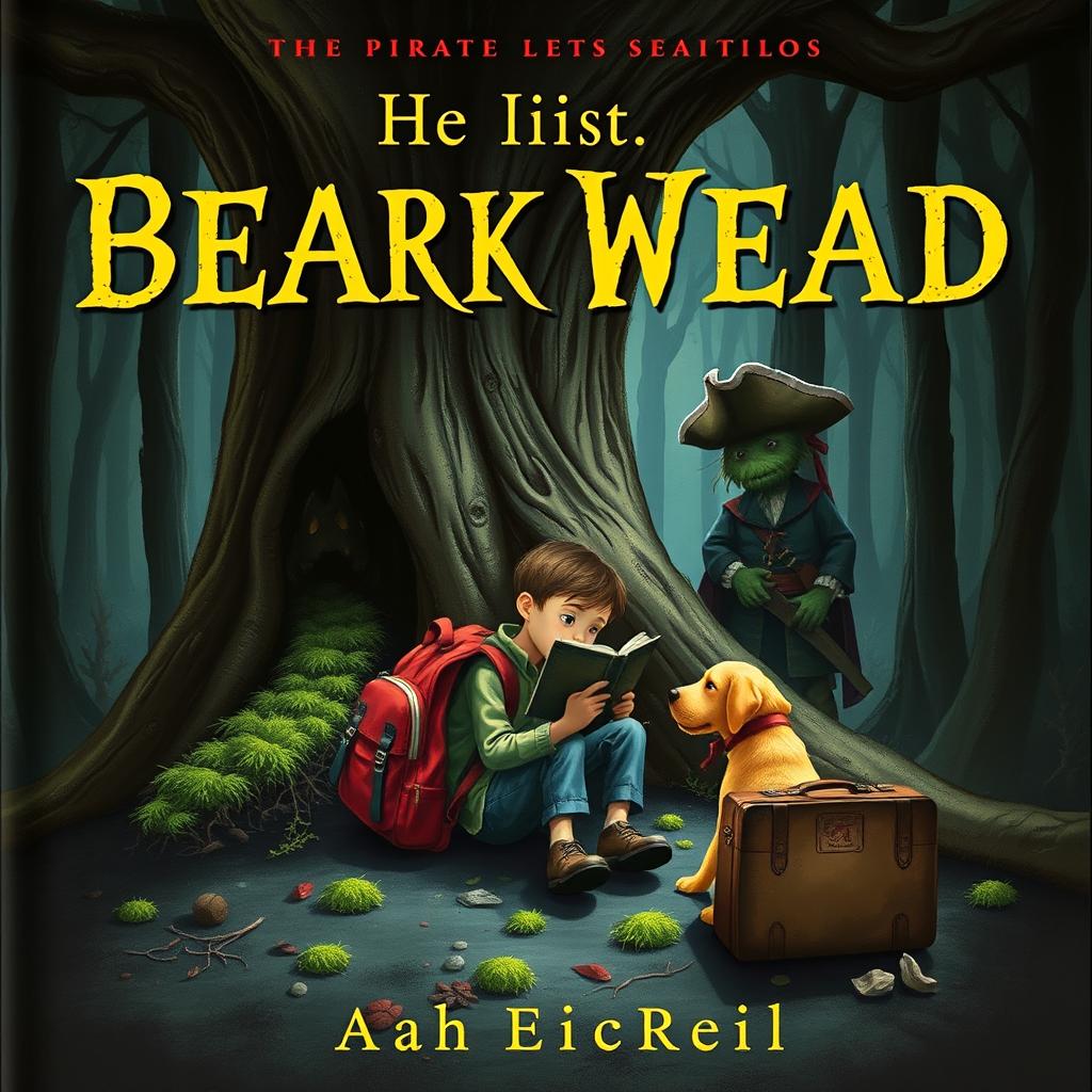 A chilling book cover depicting a young boy with a backpack and a suitcase sitting under a large, ominous tree