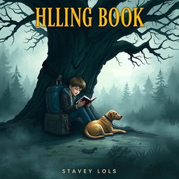 A chilling book cover featuring a 15-year-old boy with a backpack and a suitcase seated beneath a large, ominous tree