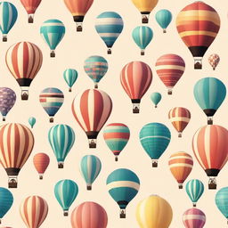 Generate an image of various differently sized and designed hot air balloons, floating in the air under a clear, sunny sky.