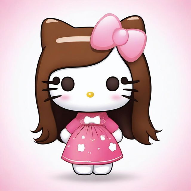 Hello Kitty character with long, glossy brown hair.