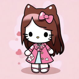 Hello Kitty character with long, glossy brown hair.