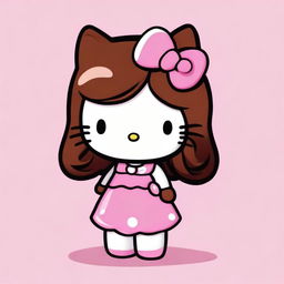 Hello Kitty character with long, glossy brown hair.