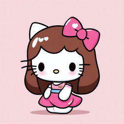 Hello Kitty character with long, glossy brown hair.