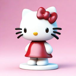 A 3D model of Hello Kitty with long, glossy brown hair.