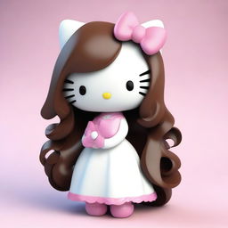 3D Hello Kitty displaying elegant flowing brown hair.