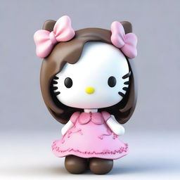 3D Hello Kitty displaying elegant flowing brown hair.