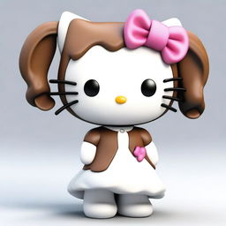 3D Hello Kitty displaying elegant flowing brown hair.