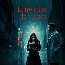 A captivating book cover design featuring a mysterious woman in a long coat standing in the foreground, holding a notebook