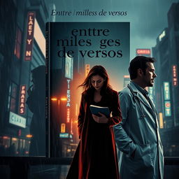 A captivating book cover design featuring a mysterious woman in a long coat standing in the foreground, holding a notebook