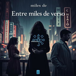 A captivating book cover design featuring a mysterious woman in a long coat standing in the foreground, holding a notebook