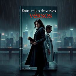 A captivating book cover design with the title 'Entre miles de versos' prominently displayed at the top