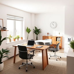 A modern office room filled with stylish furniture