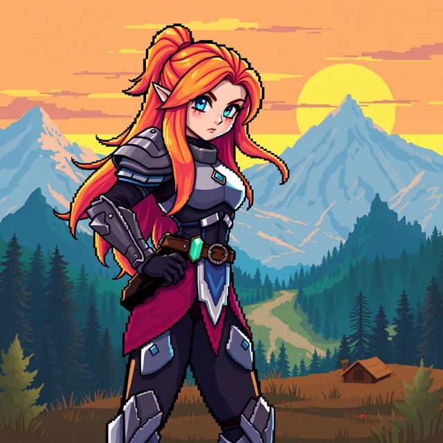 An 8-bit art style image of a female character designed for a retro video game