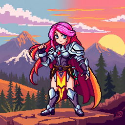An 8-bit art style image of a female character designed for a retro video game