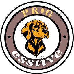 A circular emblem featuring a striking logo of a golden and black cocker spaniel head at the top, with the word 'PROG' elegantly positioned above it