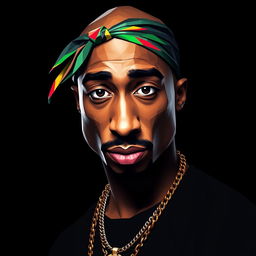 A full-body portrait of a Hip-Hop icon inspired by Tupac Shakur, crafted in a striking polygon art style that highlights colorful geometric patterns