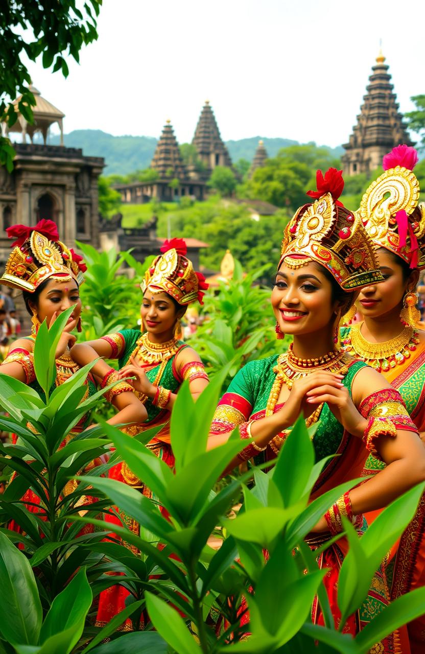 A vibrant scene showcasing the rich cultural heritage of Sri Lanka's Hela arts