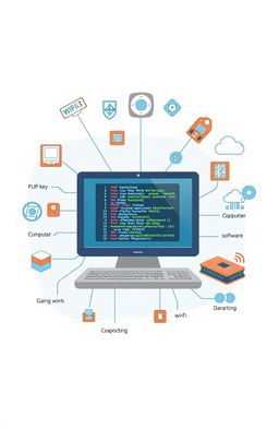 A visually engaging and informative illustration depicting the basic concepts of computer science