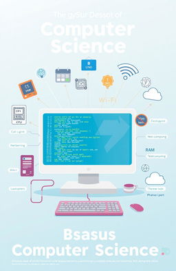 A visually engaging and informative illustration depicting the basic concepts of computer science