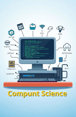 A visually engaging and informative illustration depicting the basic concepts of computer science