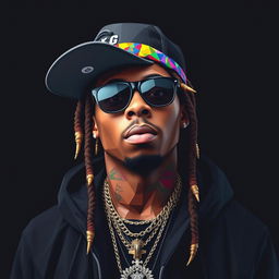A full-body portrait of a Hip-Hop icon inspired by Lil Wayne, depicted in a captivating polygon art style