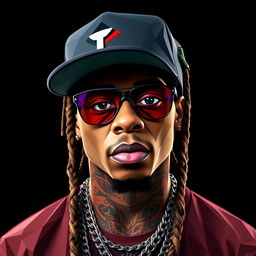 A full-body portrait of a Hip-Hop icon inspired by Lil Wayne, depicted in a captivating polygon art style