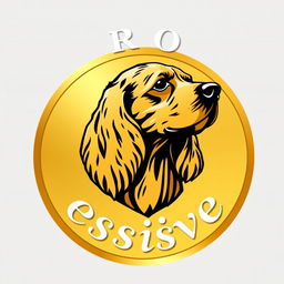 A golden circular emblem featuring a detailed logo of a golden and black cocker spaniel head at the top