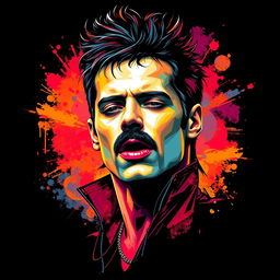 A full-body portrait of a punk rock icon inspired by Freddie Mercury, specifically created for Queen fans, depicted in a captivating abstract art style