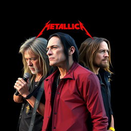 A full-body portrait of punk rock icons inspired by Metallica, crafted for the fans, depicted in a striking polygon art style