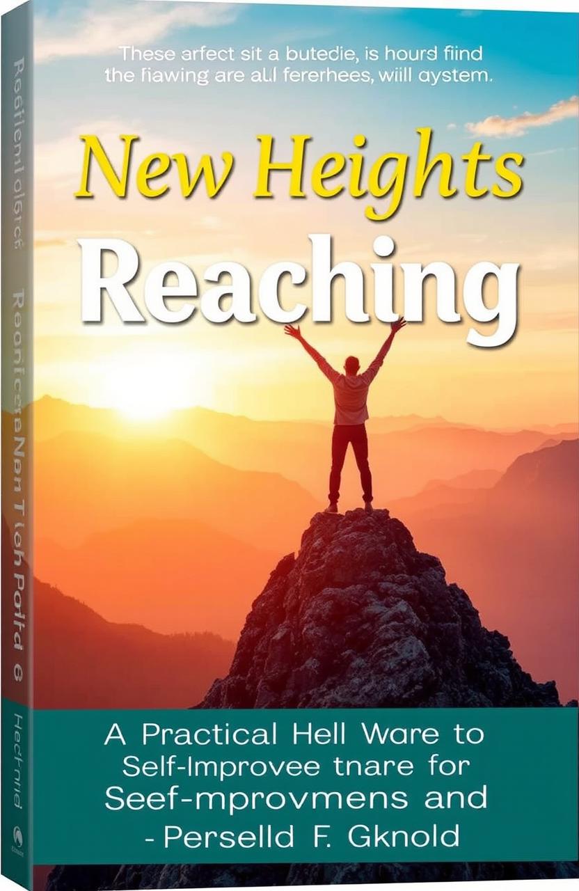 A visually inspiring book cover for 'Reaching New Heights: A Practical Guide to Self-Improvement and Personal Growth'