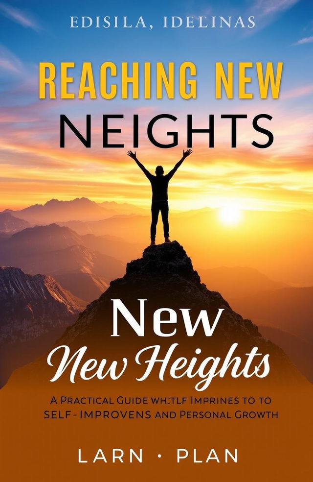 A visually inspiring book cover for 'Reaching New Heights: A Practical Guide to Self-Improvement and Personal Growth'