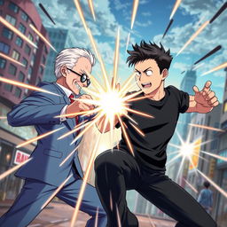 A thrilling showdown between two characters designed in the distinct style of My Hero Academia