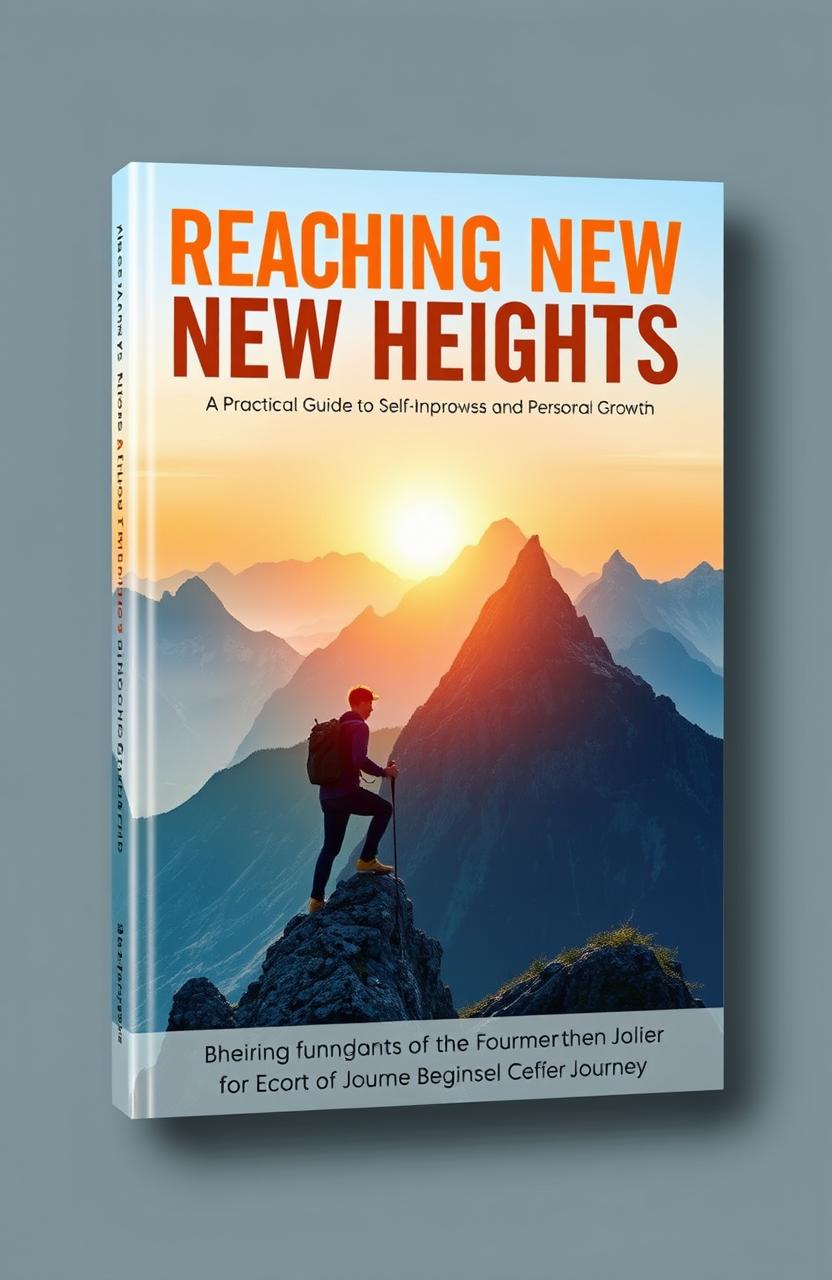 A visually compelling book cover design for 'Reaching New Heights: A Practical Guide to Self-Improvement and Personal Growth'