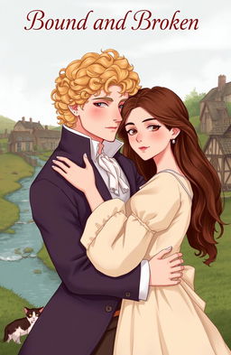 An illustration of a couple living in the 1800s in England, holding each other affectionately