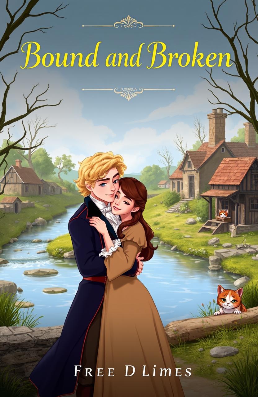 An animated scene depicting a couple living in the 1800s England, embracing each other affectionately