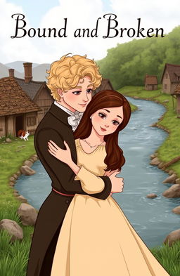 An animated scene depicting a couple living in the 1800s England, embracing each other affectionately