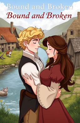 An animated scene depicting a couple living in the 1800s England, embracing each other affectionately