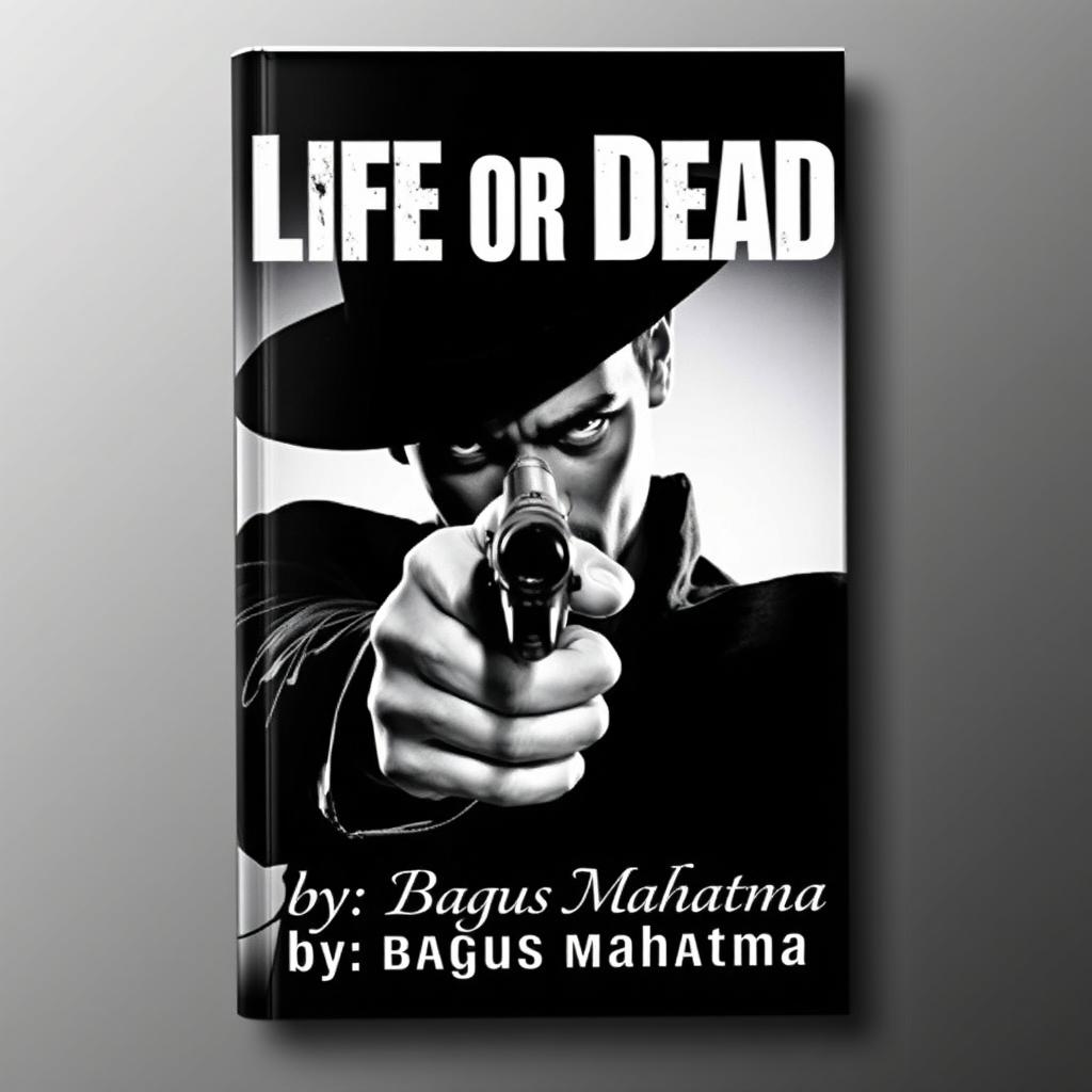 A book cover featuring a male hitman with a mysterious expression, pointing a firearm directly at the viewer